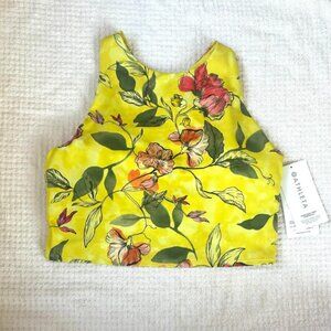 NWT Athleta Yellow Iris Floral Conscious Racerback Sport Bra w/ Built-in Pads